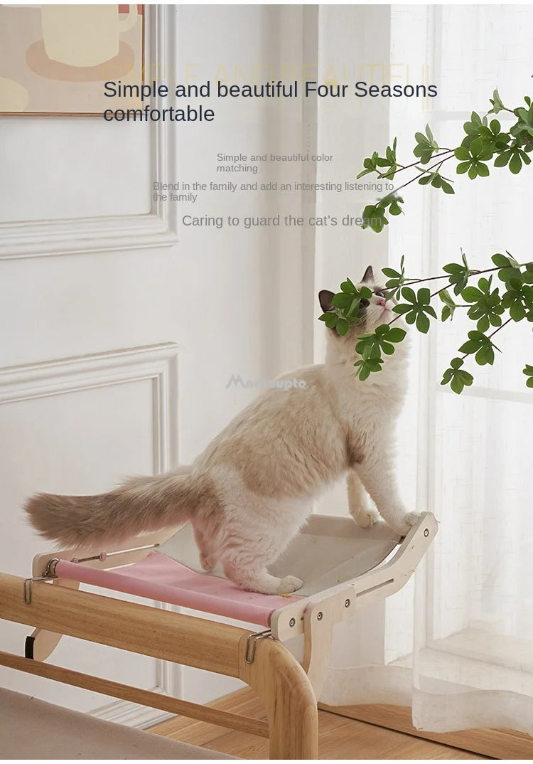 Cat Window Perch Wooden Assembly Hanging Bed Pet Mat  Cozy Sunny Seat Window Mounted Cats Hammock Aerial Pet Shelf Nest Beds