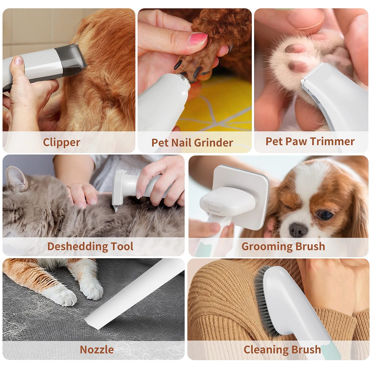 7-in-1 Pet Grooming Vacuum Kit – Hair Trimmer & Suction