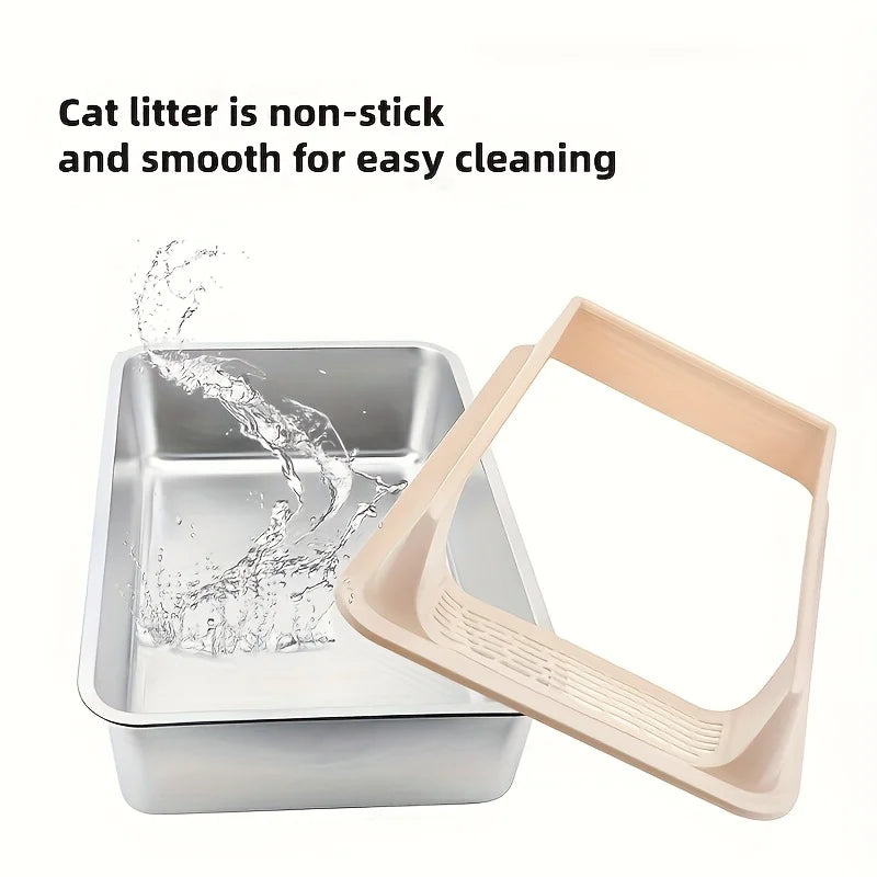 Stainless Steel Cat Litter Box – Semi-Enclosed, Splash-Proof