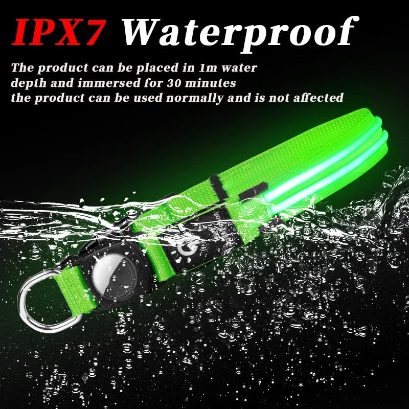 LED Luminous Pet Collar with AirTag Sleeve – Waterproof