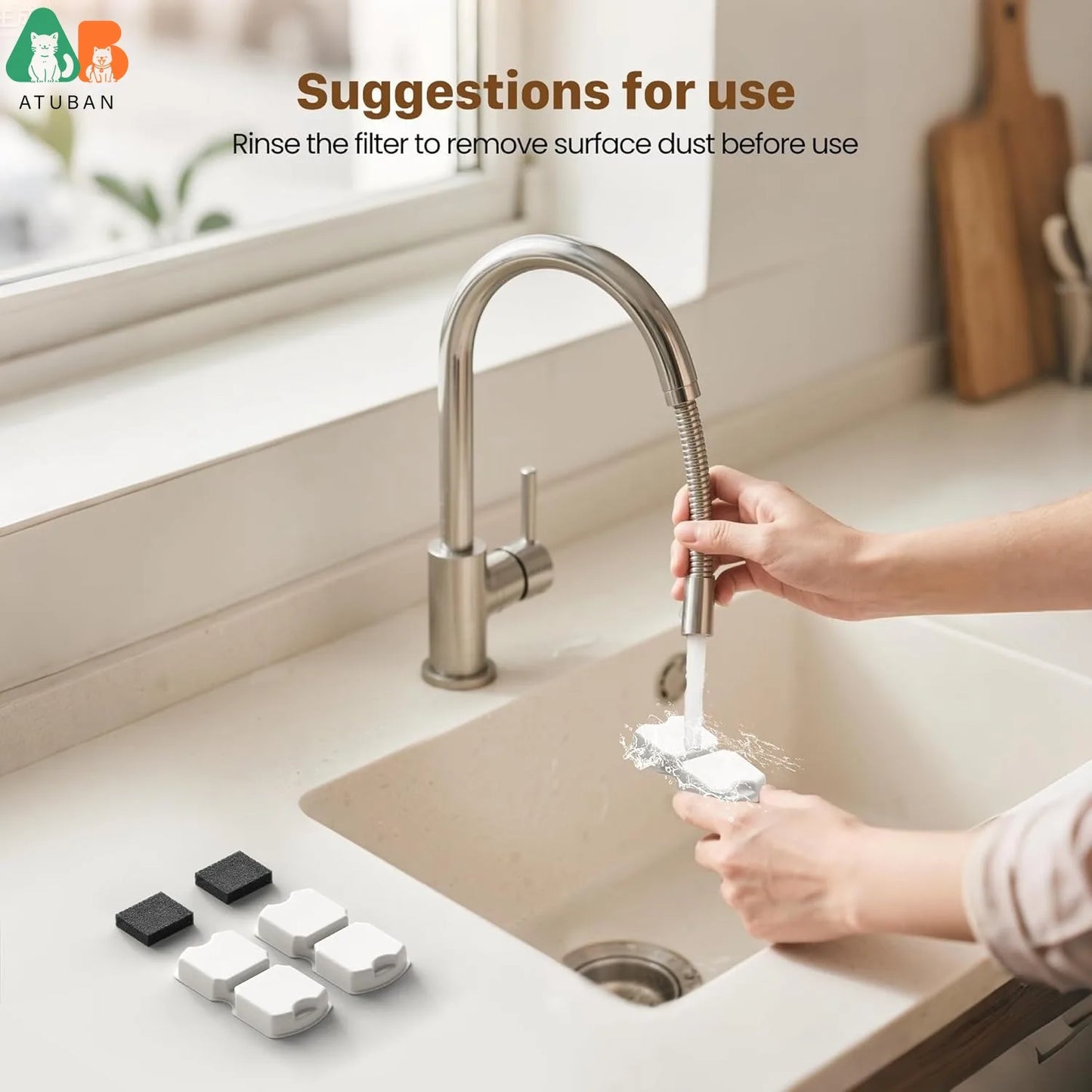 Cat Water Fountain Filter:Pet Fountain Replacement Screen for Stainless Steel-Carbon Filters&Foam Filters for Cat Water Fountain