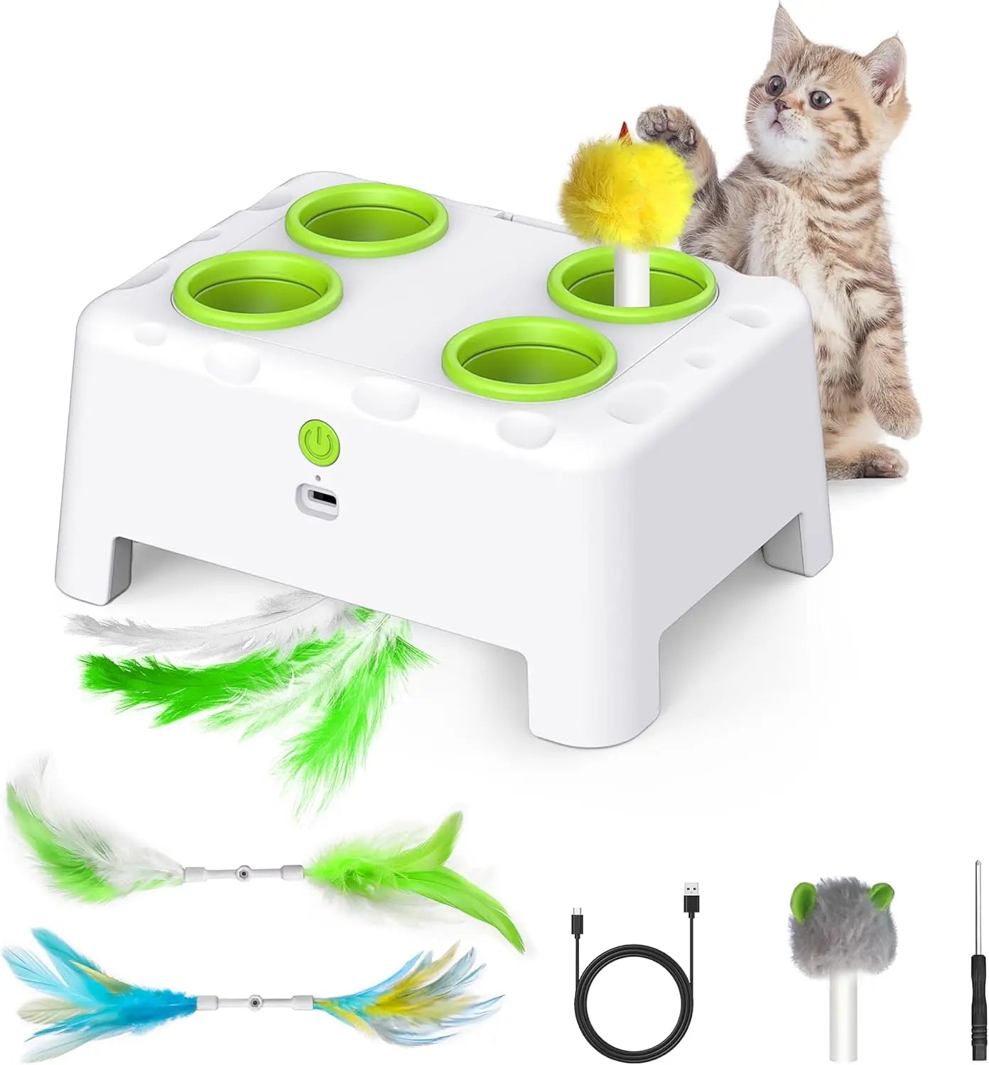 Whack-a-Mole Auto Pop-Up Cat Toy – Rechargeable Feather