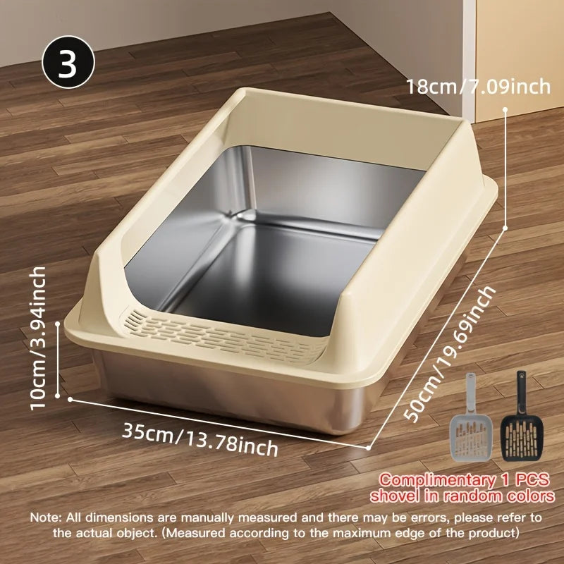 Stainless Steel Cat Litter Box – Semi-Enclosed, Splash-Proof