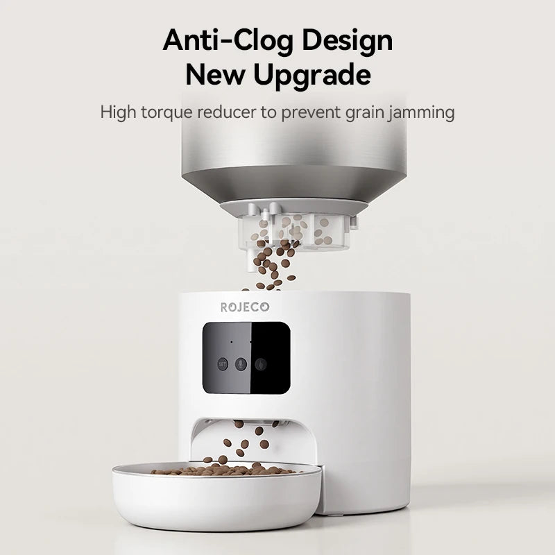 ROJECO Stainless Steel Auto Cat Feeder – WiFi App, Voice Recorder, Smart Dispenser