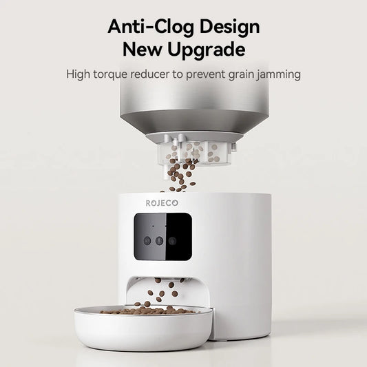 ROJECO Stainless Steel Auto Cat Feeder – WiFi App, Voice Recorder, Smart Dispenser