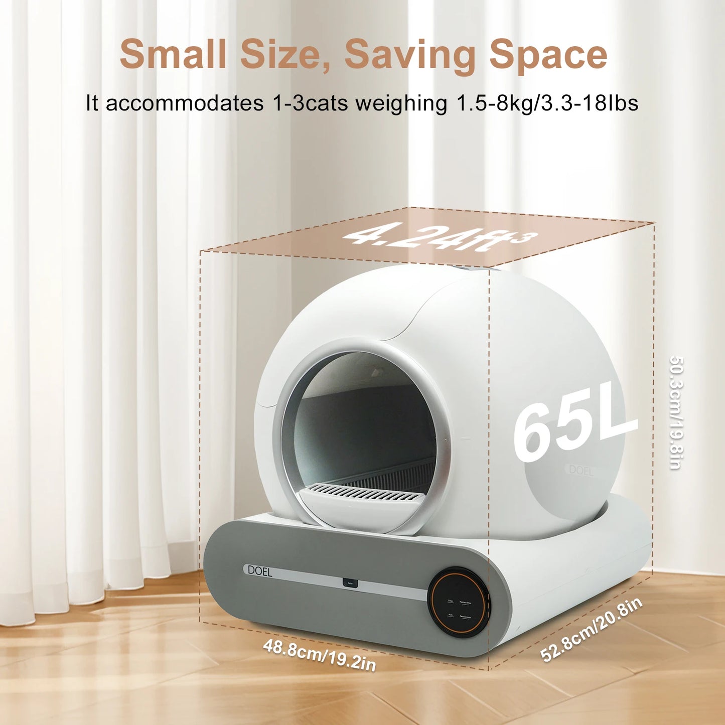 Smart Self-Cleaning Cat Litter Box 65L – WiFi App Control, Trash Bag & Litter Mat Included