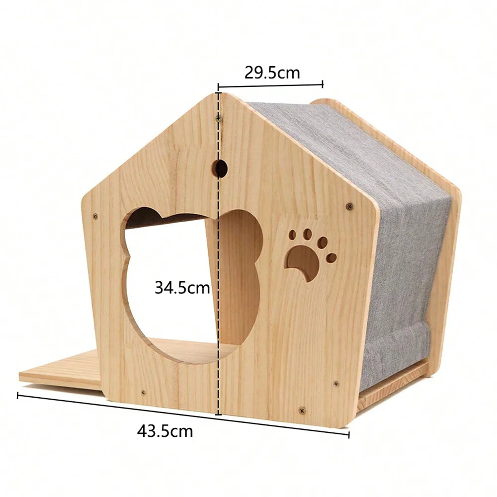 Wall-Mounted Wooden Cat Climbing Shelves with Hammock