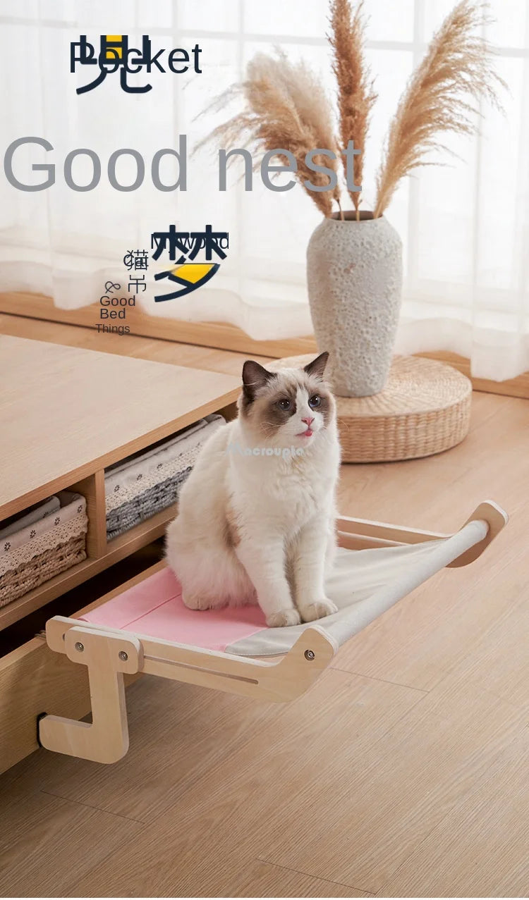 Cat Window Perch Wooden Assembly Hanging Bed Pet Mat  Cozy Sunny Seat Window Mounted Cats Hammock Aerial Pet Shelf Nest Beds