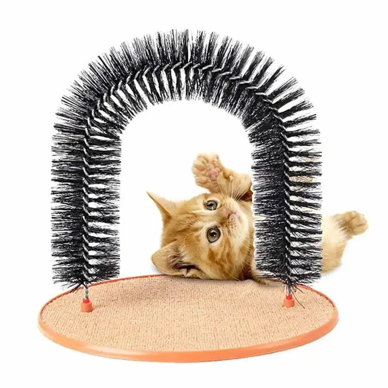 Cat Toy Arch Self Grooming Pamper Feline with Massage Grooming Rubbing Brush and Scratching Pad Interactive Toys for Cats