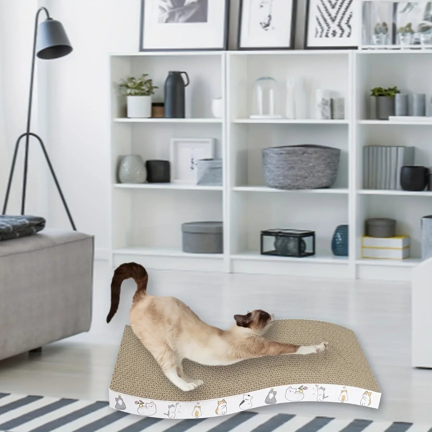 1 pcs Extra-Durable Cat Scratching Pad - Thick, Non-Shedding Corrugated Cardboard with Wave Design for Indoor Cats