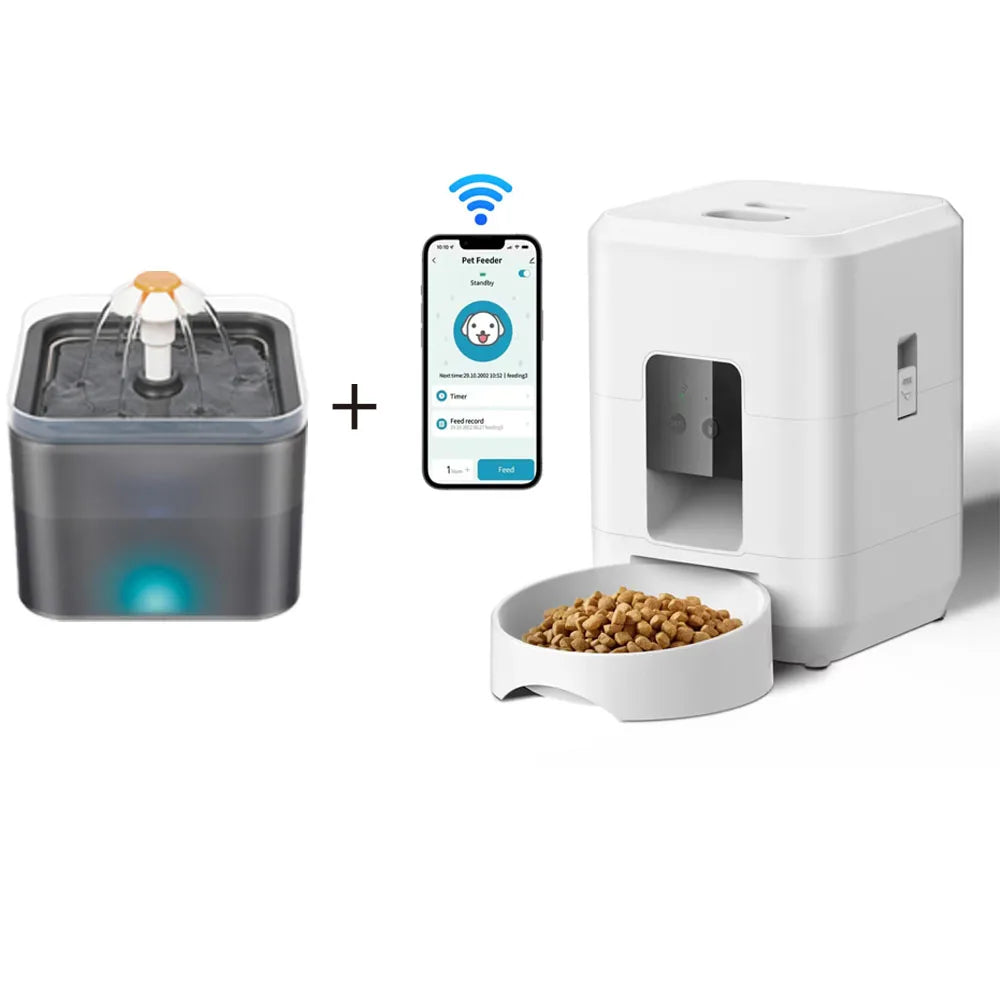 3.5L Auto Pet Feeder & 2L Water Fountain – WiFi App Combo