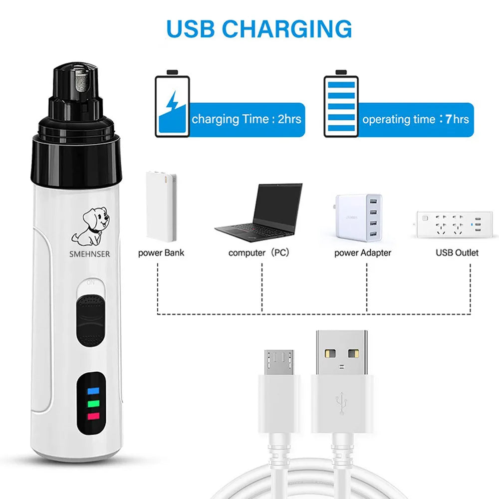 USB Rechargeable Pet Nail Grinder – Quiet & Safe for Cats & Dogs