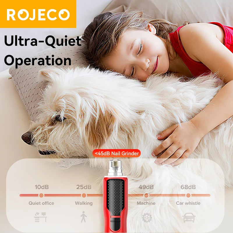 ROJECO Electric Pet Nail Grinder – Rechargeable, LED Light, 7-Speed for Cats & Dogs