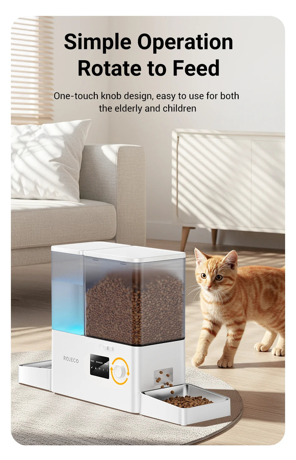 ROJECO 8.5L Auto Pet Feeder & 3.5L Water Fountain – WiFi App, Gravity Drinker