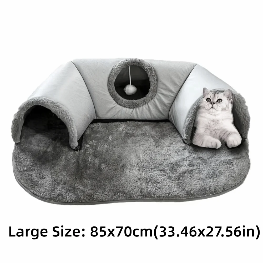 U-Shape Cat Tunnel Bed – Washable, Non-Slip Base