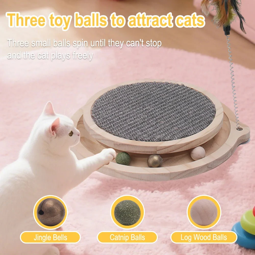 Cat Scratcher Cat Natural Sisal Scratching Pad Kitten Interactive Toy with Ball Track Ball for Chasing Hunting Mental Physical