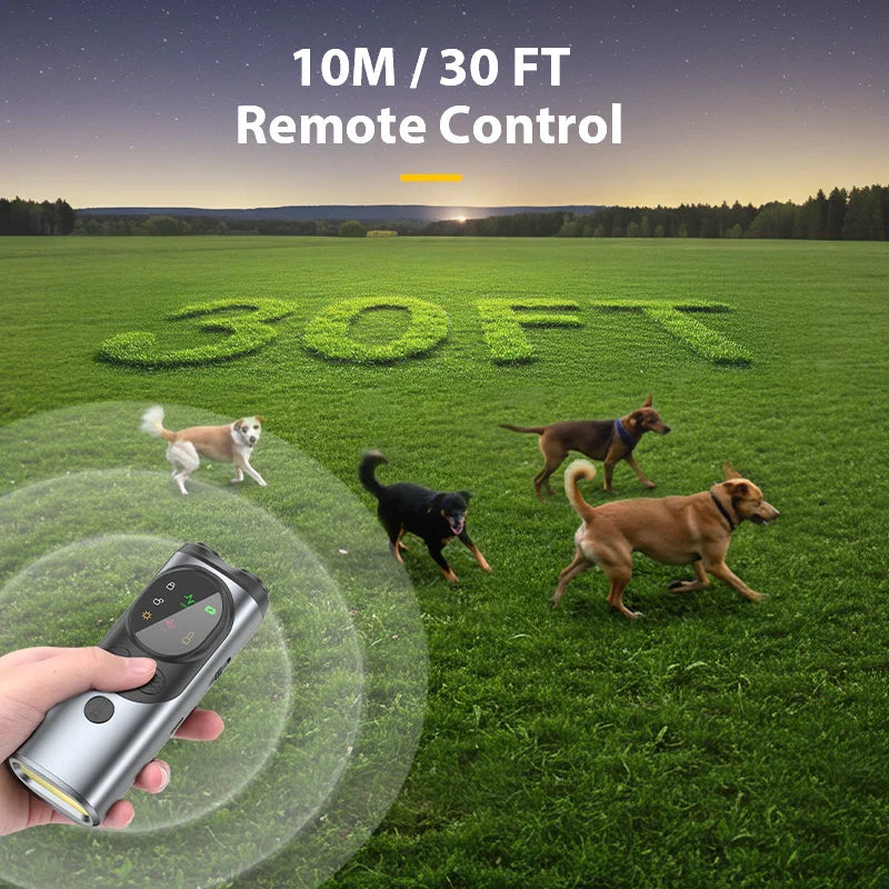 ROJECO Ultrasonic Dog Repeller Anti Barking Training Deterrent Device Rechargeable High Power Dog Repeller With LED Flashlight ﻿
