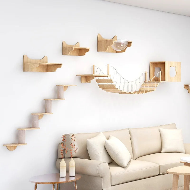 DIY Cat Wall Frame Wooden Cat Climbing Frame Scratching Column Jumping Platform Scratchers Post Wooden Kitten Climbing Frame