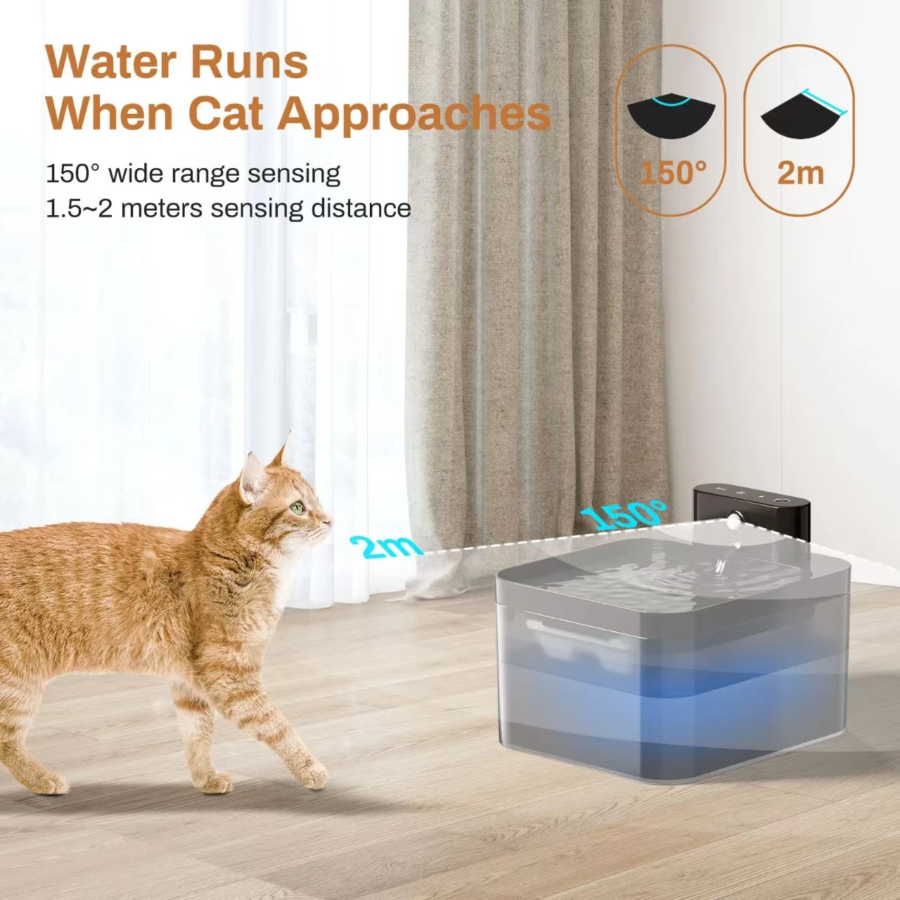 2.2L Wireless Cat Water Fountain Battery Operated Automatic Pet Water Fountain With Motion Sensor Dog Cat Water Dispenser Bowl