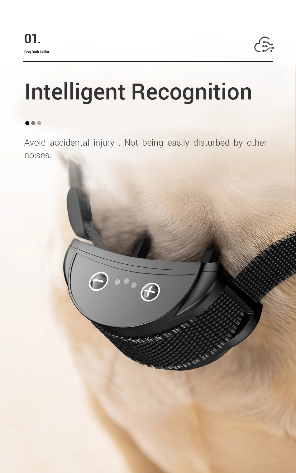 ROJECO Electric Dog Anti Bark Shock Collar Rechargeable Dogs Training Bark Control Collars For Pet Automatic Dog Barking Stopper