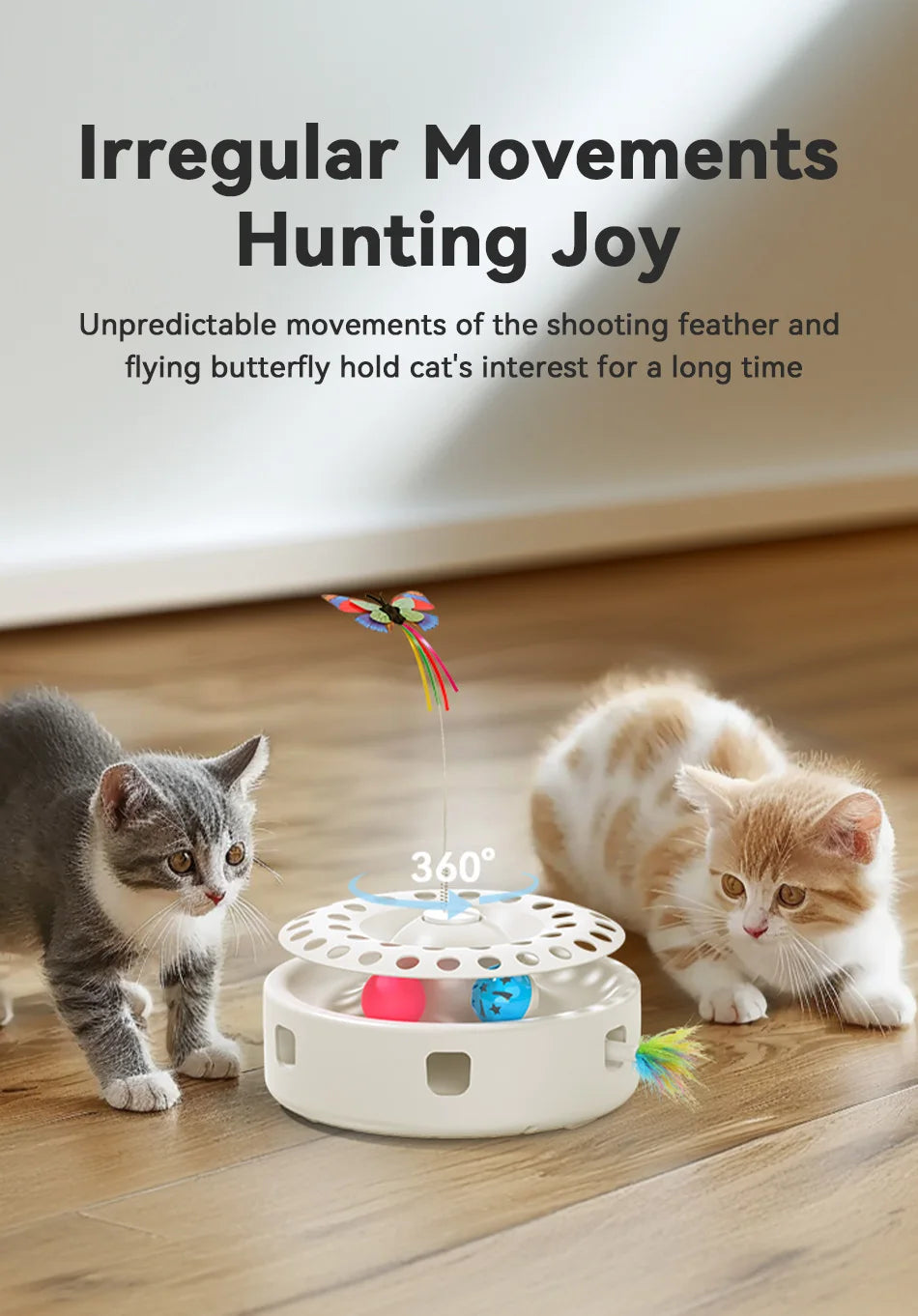ROJECO 3-in-1 Auto Cat Toy – Butterfly Teaser, Track Balls & Ambush Feather