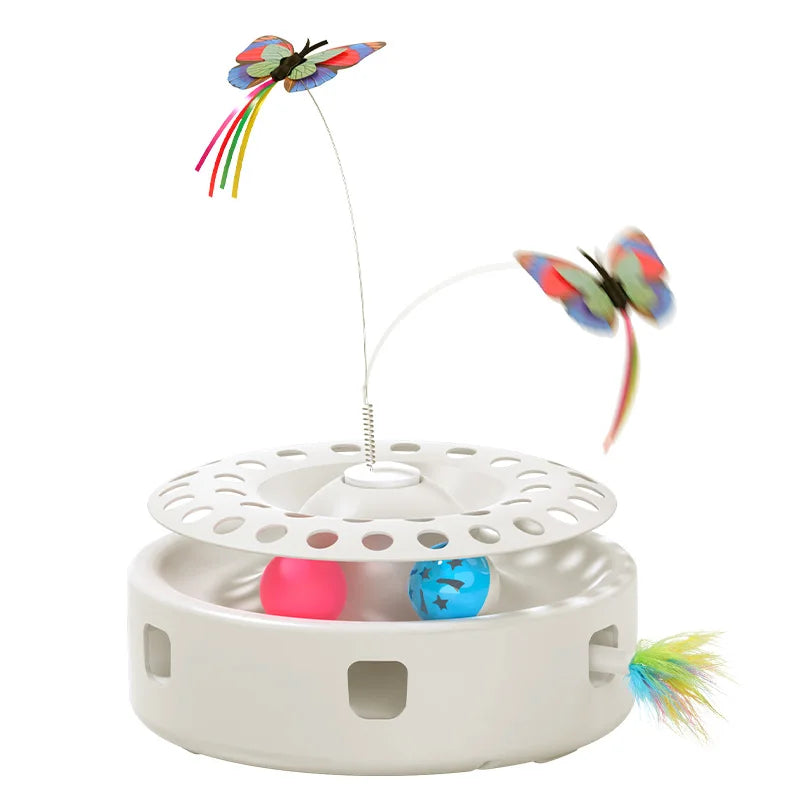 ROJECO 3-in-1 Auto Cat Toy – Butterfly Teaser, Track Balls & Ambush Feather
