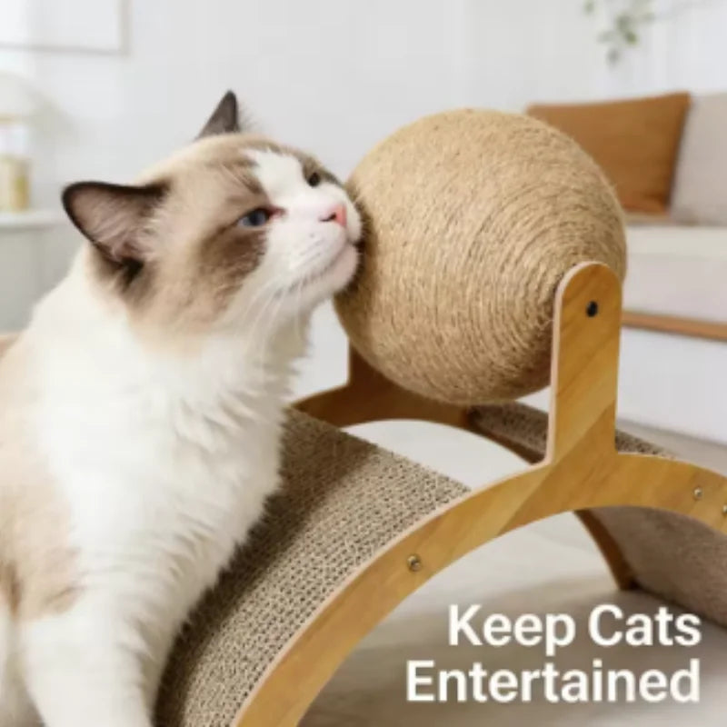 2 In 1 Wooden Cat Scratching Ball Sisal Scratch Board Durable Solid Wood Scraper For Cats