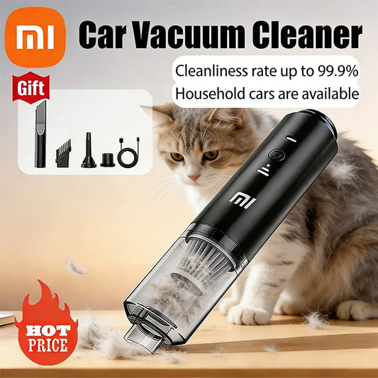 Xiaomi Waggy Tail portable wireless pet car vacuum cleaner with powerful suction for removing pet hair from car seats and upholstery.