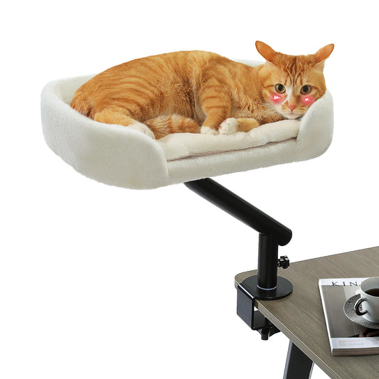 Waggy Tail 360° rotatable desktop cat bed stand with adjustable hammock basket for indoor cats, featuring a cozy, secure resting spot
