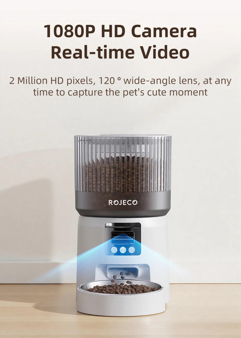 ROJECO 4L Auto Pet Feeder with Camera – WiFi, Video & Voice Recorder