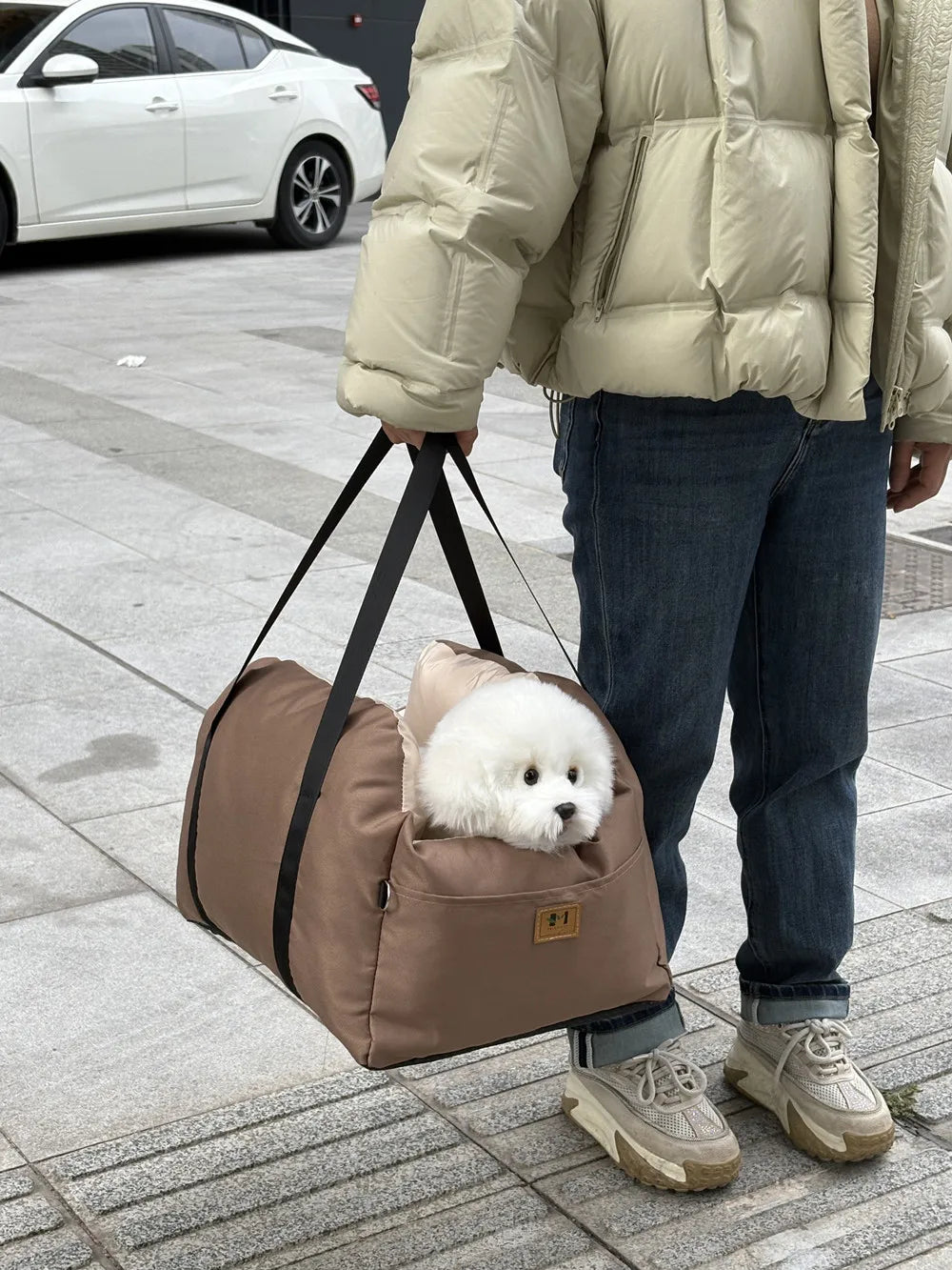 Portable Dog Car Seat Booster Bed with Storage Pockets