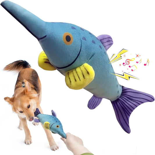 Large Waggy Tail squeaky plush dog chew toy, ideal for tug of war, suitable for small to large dogs, soft and durable fabric.
