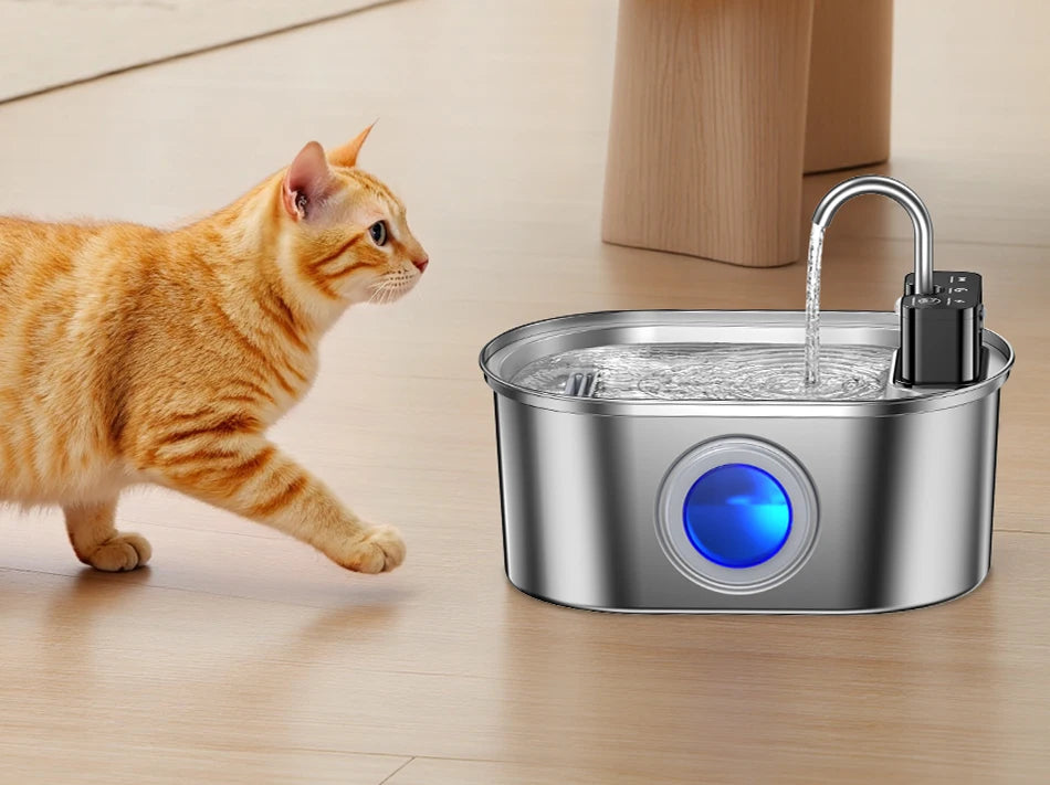 ROJECO 3.2L Stainless Steel Cat Water Fountain – Wireless Sensor, 4000mAh Battery