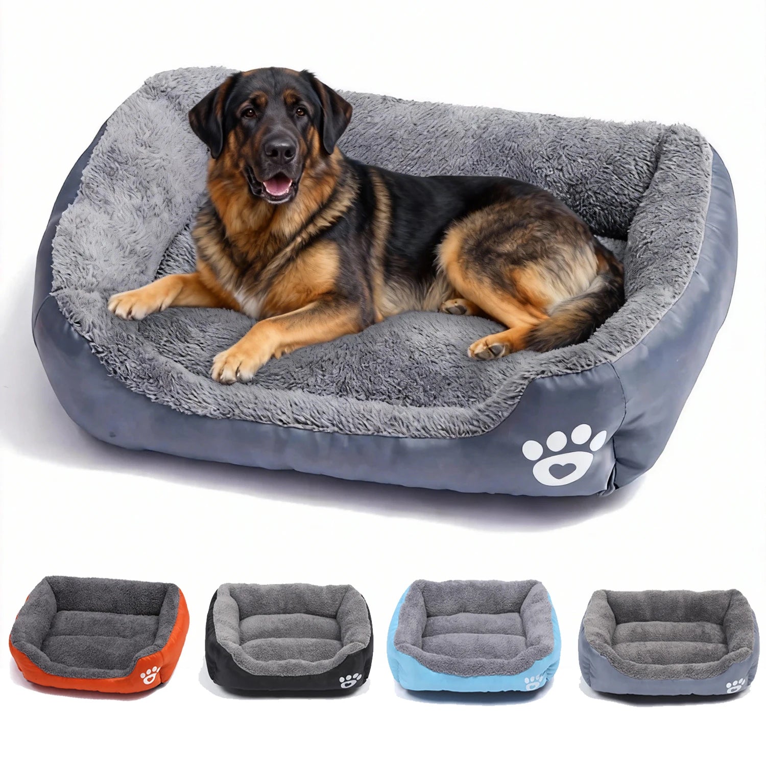 Soft square dog sofa bed by Waggy Tail with washable winter cushion for medium dogs and cats, featuring elastic fabric and plush comfort.