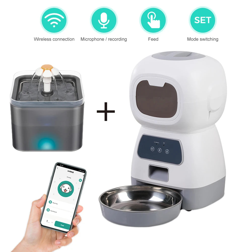 3.5L Auto Pet Feeder & 2L Water Fountain – WiFi App Combo