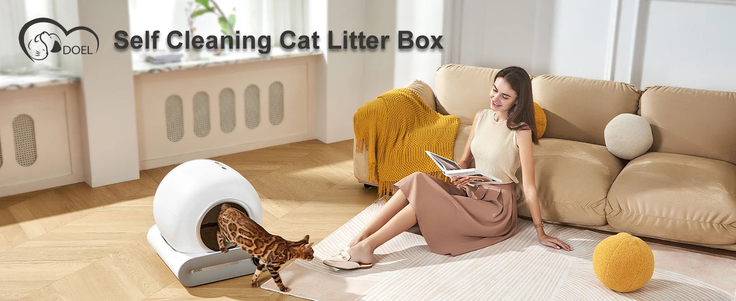 Smart Self-Cleaning Cat Litter Box 65L – WiFi App Control, Trash Bag & Litter Mat Included