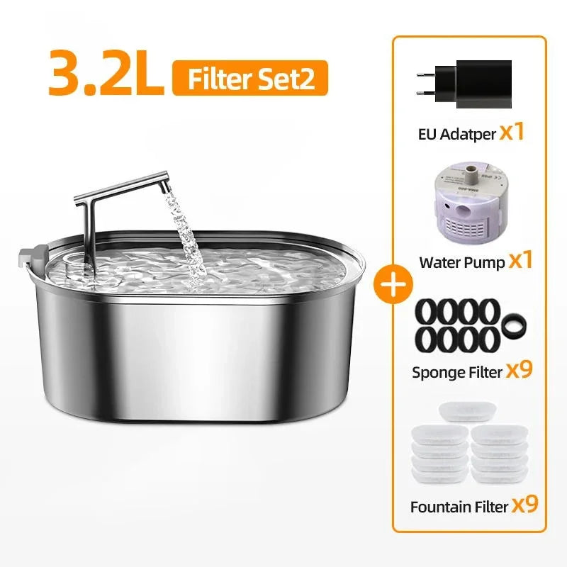 ROJECO Stainless Steel Cat Water Fountain – Auto Drinker with Pump for Cats & Dogs