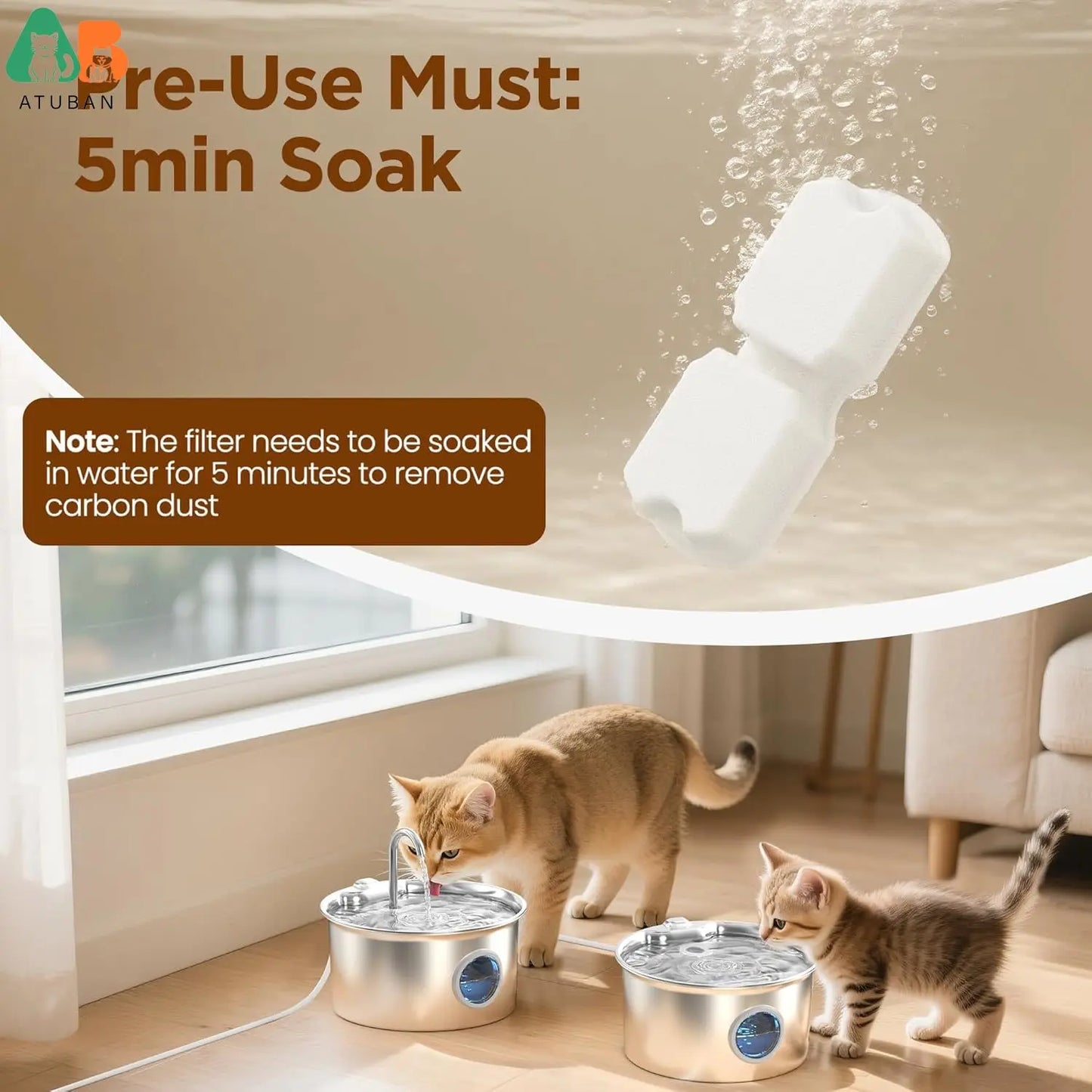Cat Water Fountain Filter:Pet Fountain Replacement Screen for Stainless Steel-Carbon Filters&Foam Filters for Cat Water Fountain