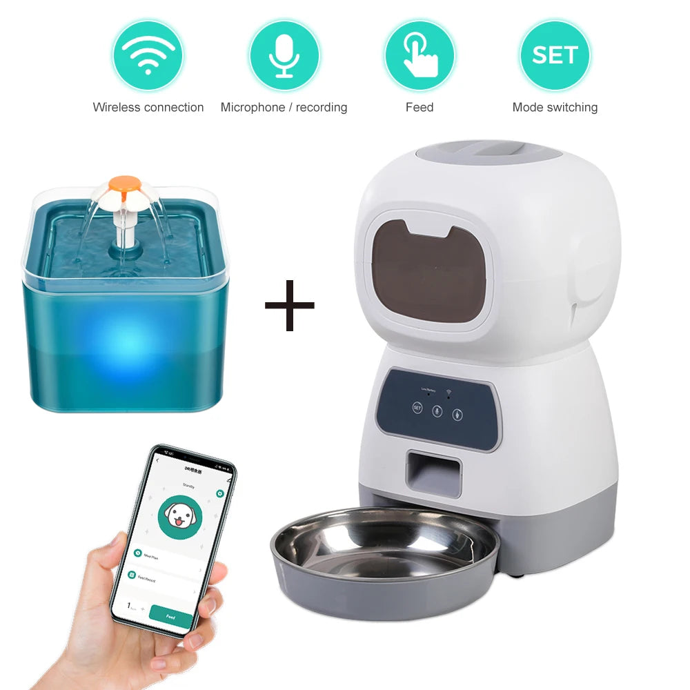 3.5L Auto Pet Feeder & 2L Water Fountain – WiFi App Combo