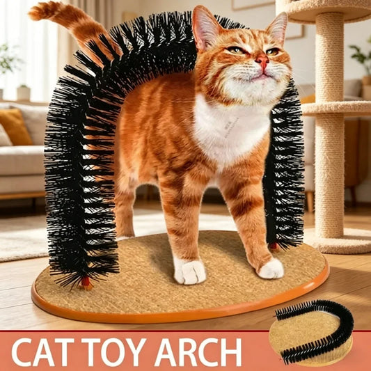 Cat Toy Arch Self Grooming Pamper Feline with Massage Grooming Rubbing Brush and Scratching Pad Interactive Toys for Cats