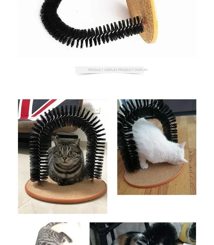 Cat Toy Arch Self Grooming Pamper Feline with Massage Grooming Rubbing Brush and Scratching Pad Interactive Toys for Cats