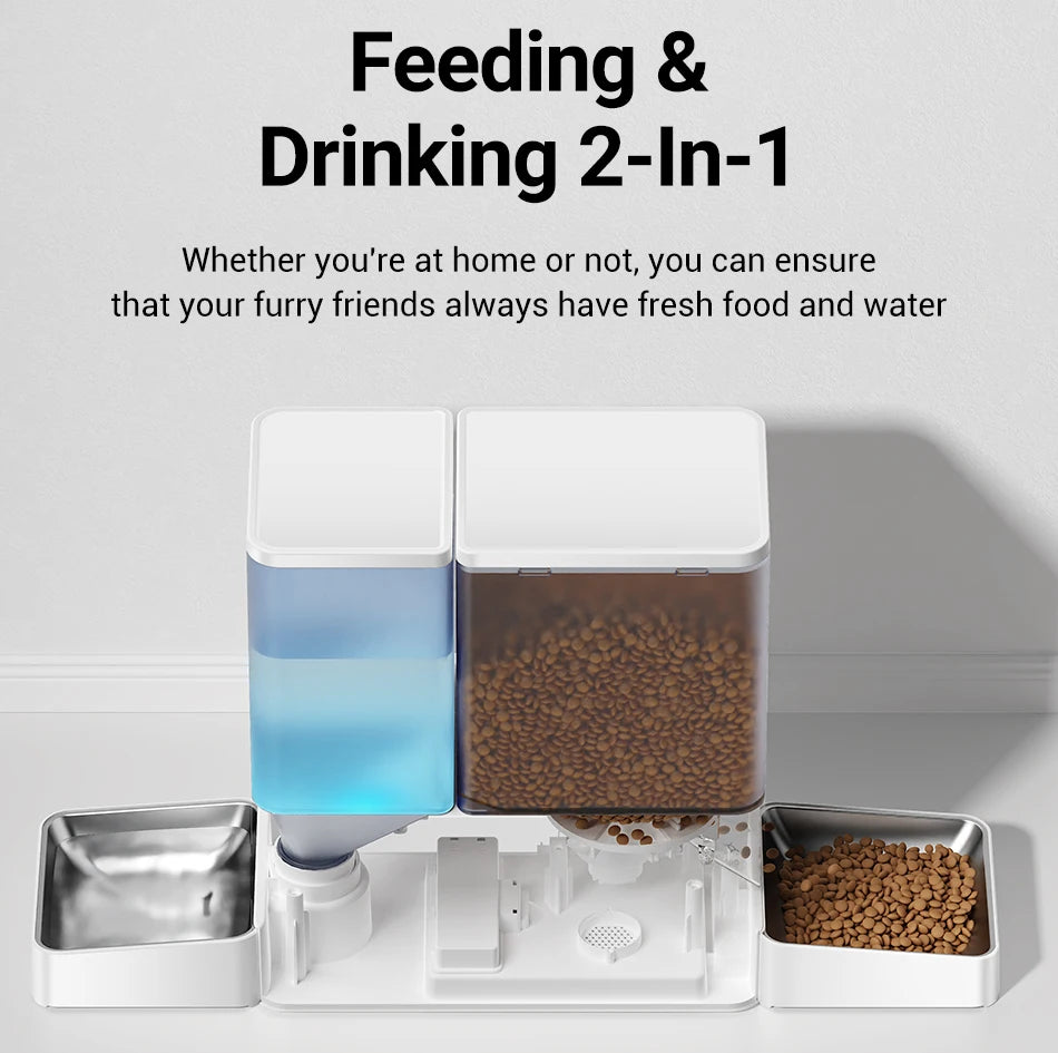ROJECO 8.5L Auto Pet Feeder & 3.5L Water Fountain – WiFi App, Gravity Drinker