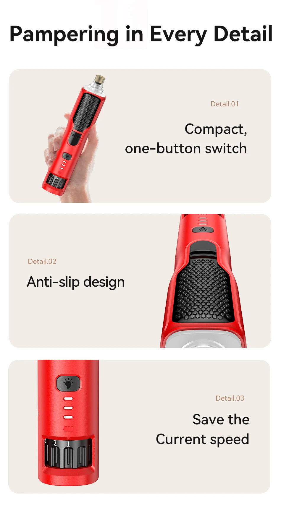 ROJECO Electric Pet Nail Grinder – Rechargeable, LED Light, 7-Speed for Cats & Dogs