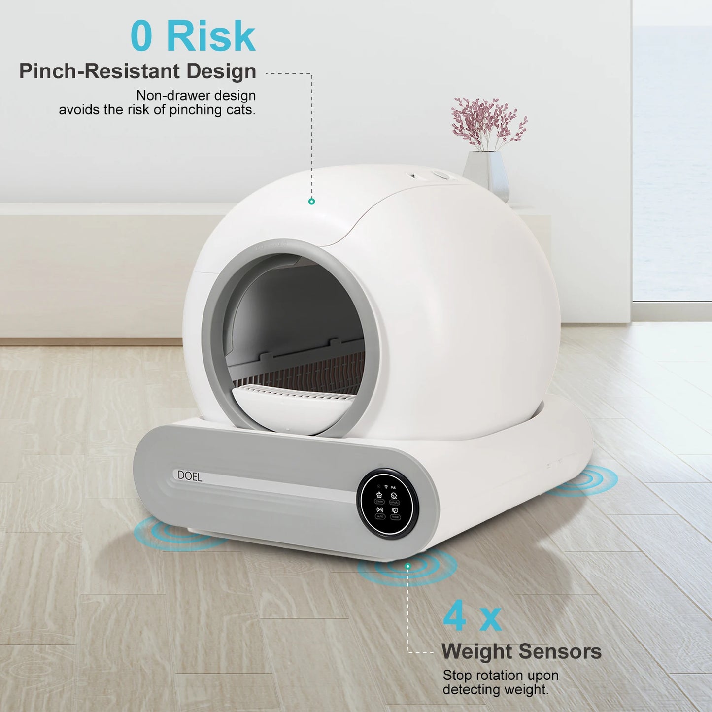Smart Self-Cleaning Cat Litter Box 65L – WiFi App Control, Trash Bag & Litter Mat Included