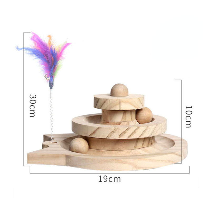 Wooden Multi-Level Cat Tower Track – Intelligence Amusement & Ball Training Toy