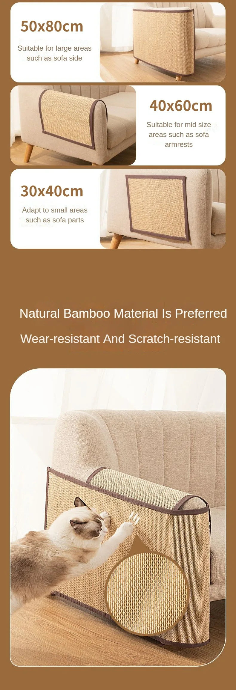 Cat Scraper bamboo mat Cat Training Scratch Pad Table Leg Cat Scratcher Furniture Protection Mat Sofa Protector Scratch Carpet