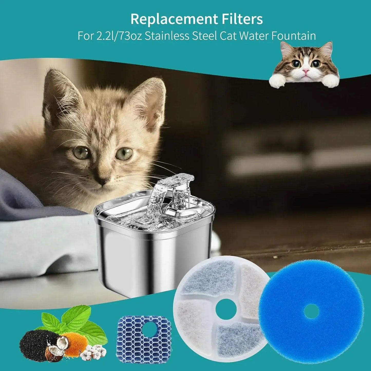 Pet Fountain Activated Carbon Replaced Filter Replacement Filters For Cat Dog Water Fountain Stainless Steel Dispenser Feeders