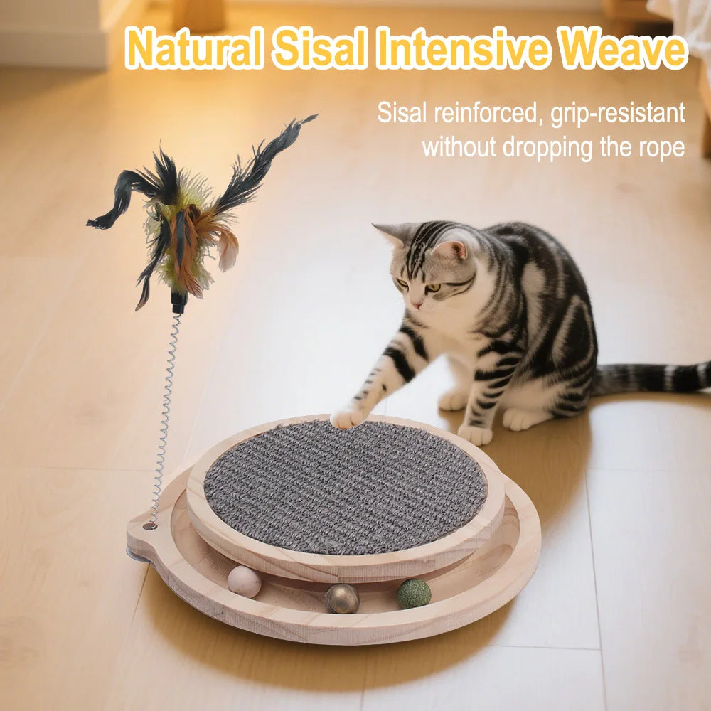 Cat Scratcher Cat Natural Sisal Scratching Pad Kitten Interactive Toy with Ball Track Ball for Chasing Hunting Mental Physical