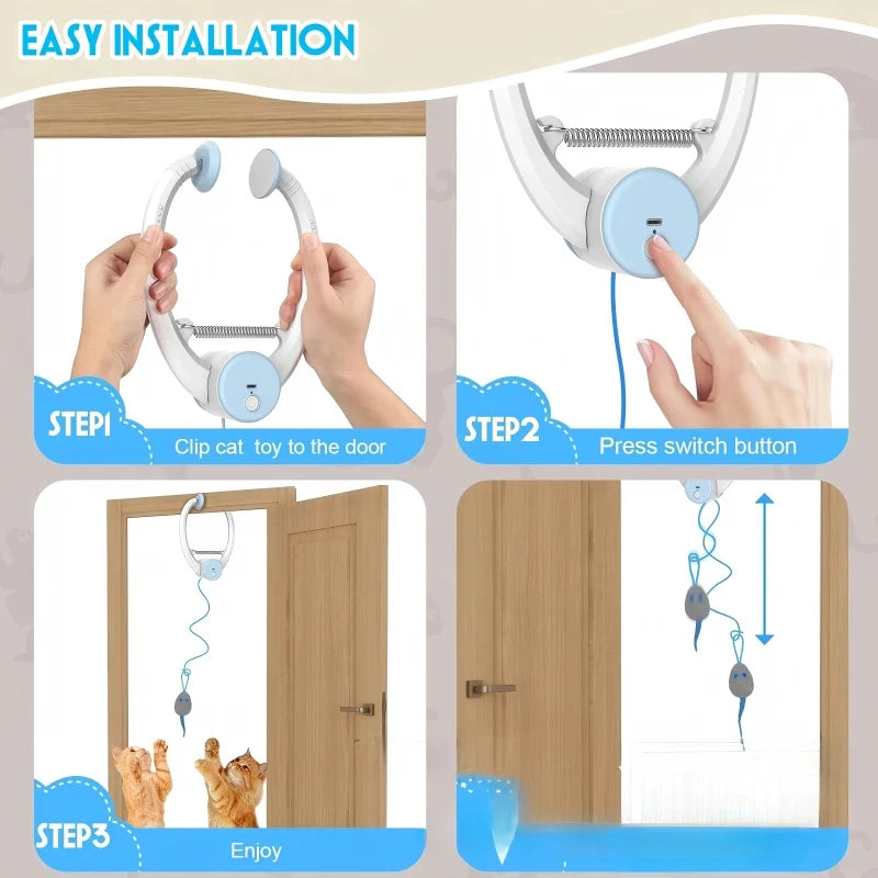 Door-Hanging Auto Cat Toy – 3 Mice, Electric Teaser