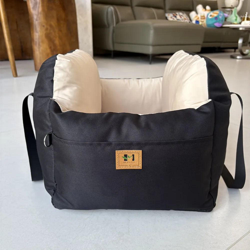 Portable Dog Car Seat Booster Bed with Storage Pockets